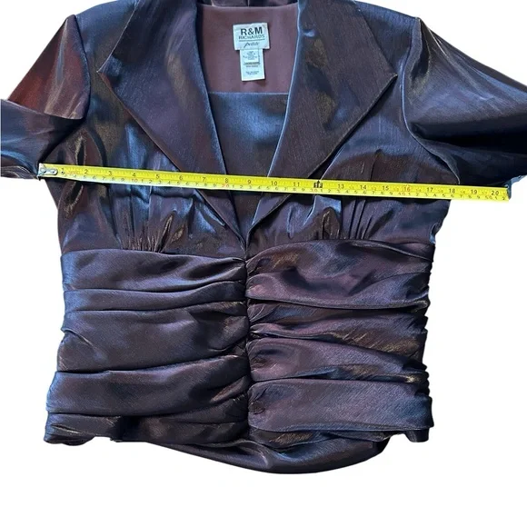 R&M Richards M Iridescent Slick Brown Oxblood Evening Gala Top Ruched Waist READ - Picture 6 of 16